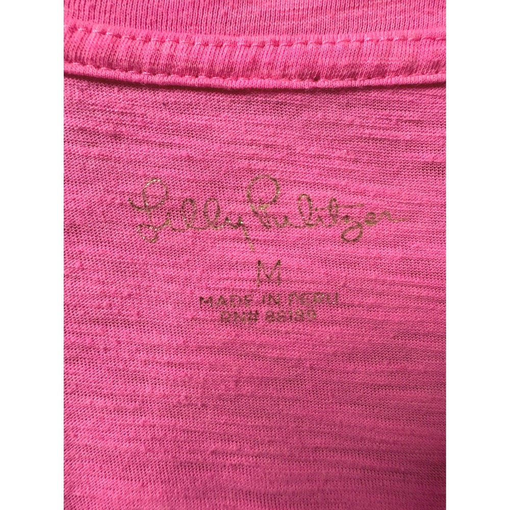 LILLY PULITZER Womens Pink V-Neck Slub Knit Short Sleeve T-Shirt M Lightweight - Picture 4 of 10
